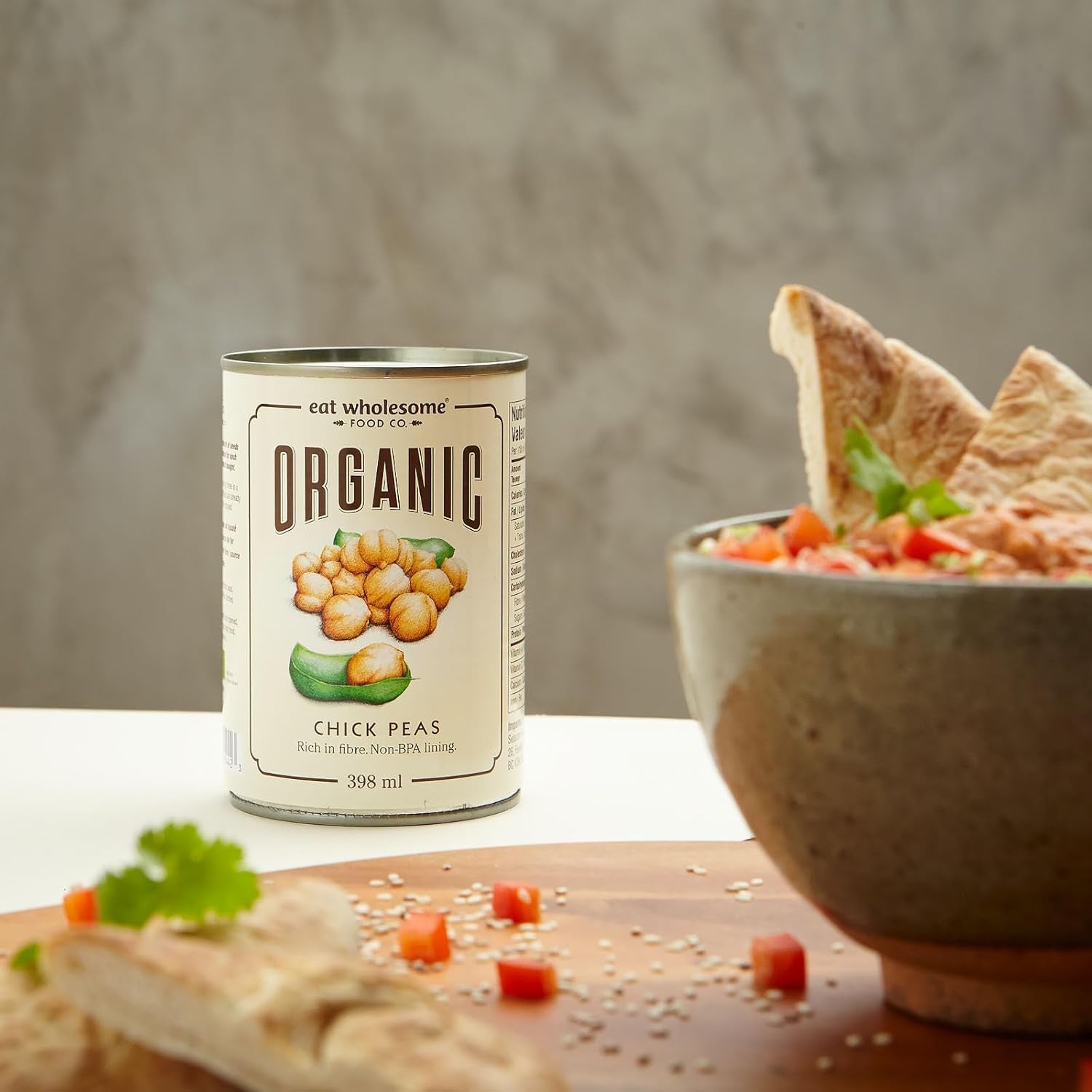 Eat Wholesome Organic Chickpeas, 400g (Pack of 12) - Cooked in Water, No Salt Added, 100% Natural, Protein Source, Vegan, BPA Free Lining and CO2 Neutral Packaging