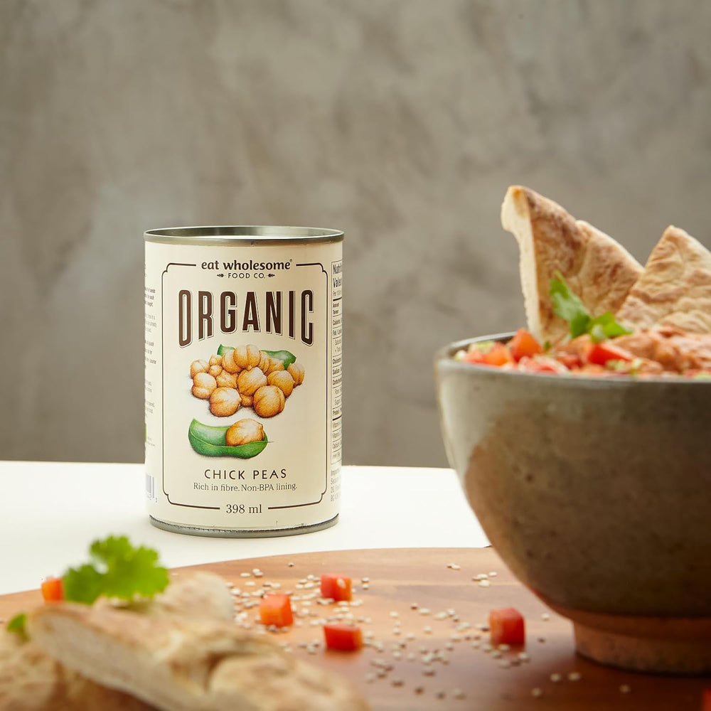 Eat Wholesome Organic Chickpeas, 400g (Pack of 12) - Cooked in Water, No Salt Added, 100% Natural, Protein Source, Vegan, BPA Free Lining and CO2 Neutral Packaging