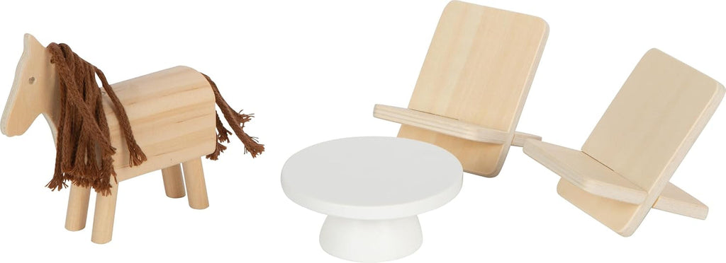 Casă de păpuși din lemn Small Foot, culori naturale - 3 etaje cu terasă pe acoperiș și set de mobilier din 51 de piese, încurajează jocul creativ, potrivită de la 3 ani, 12541 Casute de papusi Naty Shop