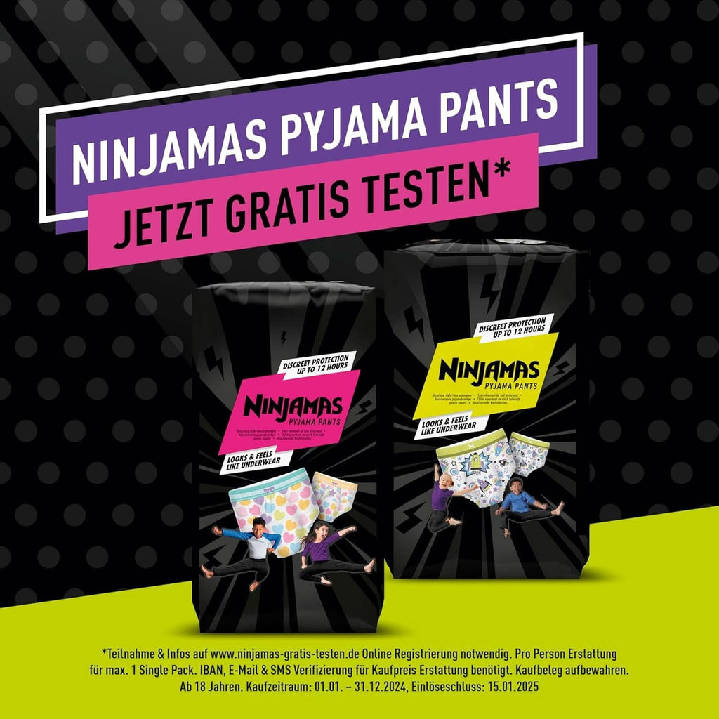 Pantaloni de pijama Ninjamas Hearts, 60 pantaloni de noapte absorbanți, 7 ani, 17Kg-30Kg Mama si Copilul Naty Shop