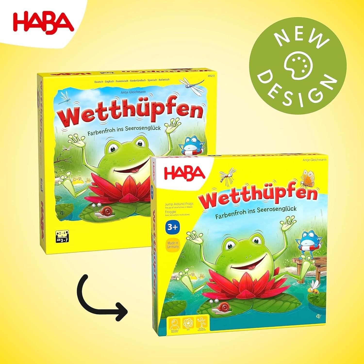 HABA Jumping Game - Dice Game for Ages 3 and Up with Pop-Up Water Lilies and Game Variations, Promotes Counting and Motor Skills, 2-4 Players - 1305272001