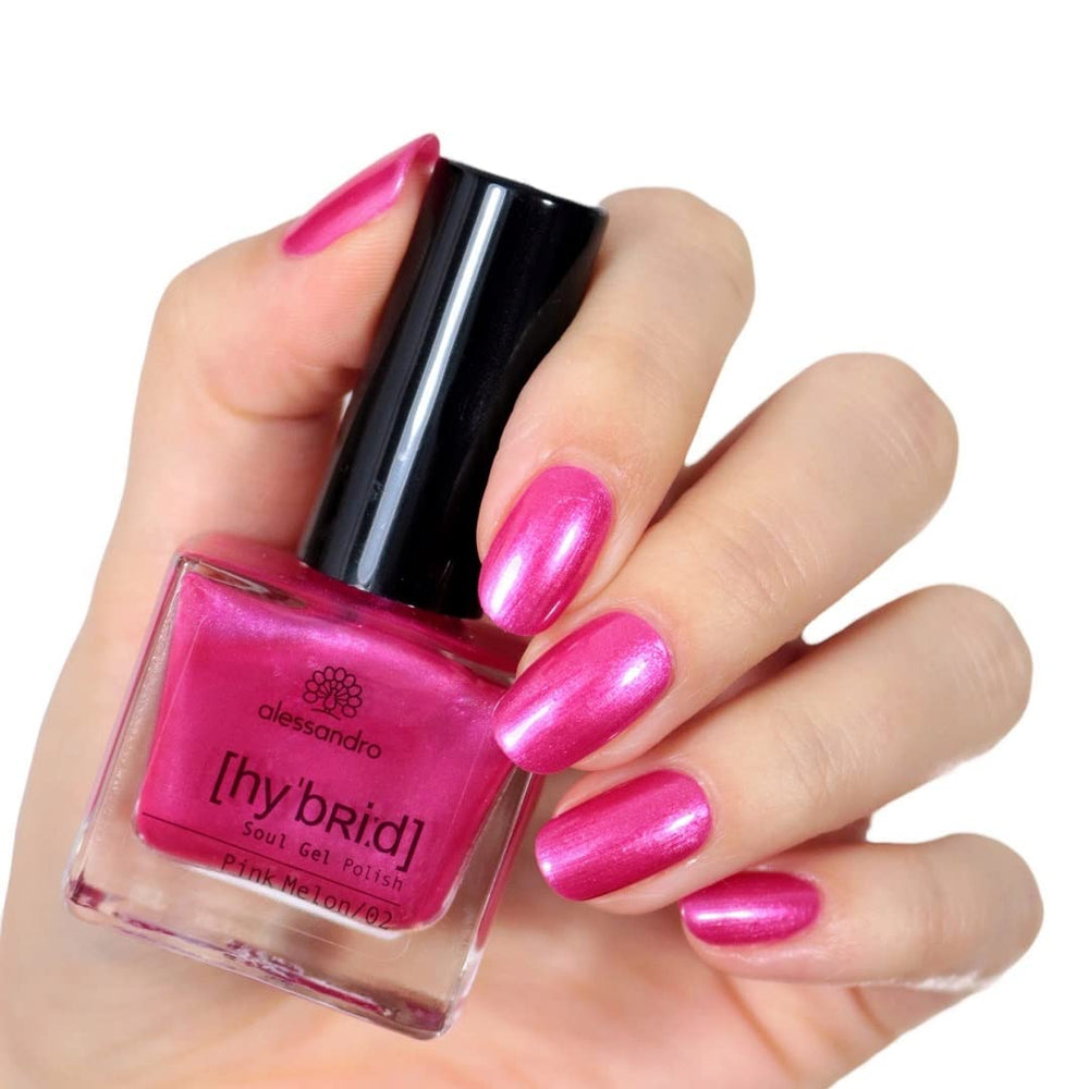 HYBRID nail polish alessandro Pink Melon - vibrant shade of pink with fine glitter particles - Perfect nails in just 3 steps, without LED - lasts up to 10 days! 8 ml