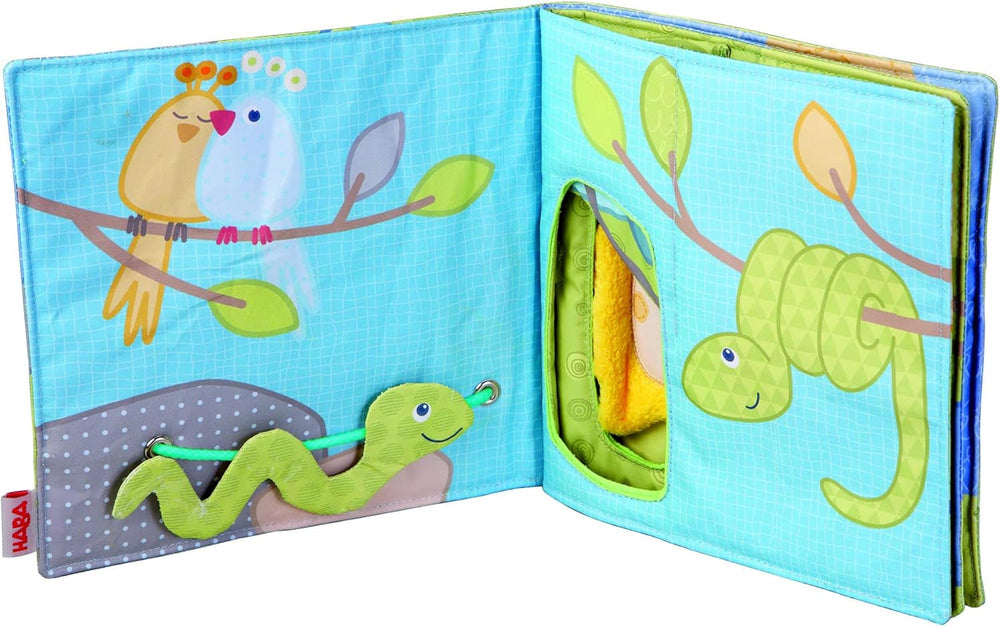 HABA 300146 - Cartea de pluș Elefant Egon, carte moale cu multe efecte tactile și de joc, jucărie pentru copii frumos proiectată de la 6 luni Jucarii Bebe Naty Shop