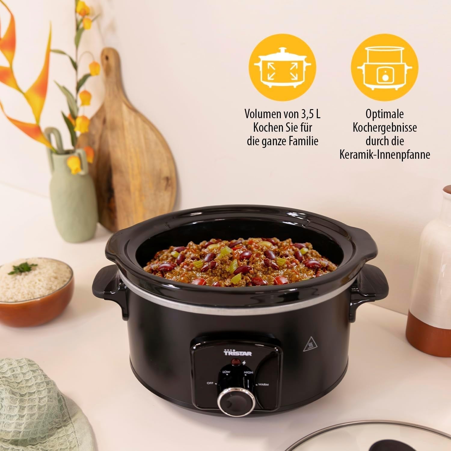 Tristar VS-3915 slow cooker, stainless steel ceramic pot with 2 heat settings and keep warm function, 3.5 L Slow Cooker Naty Shop
