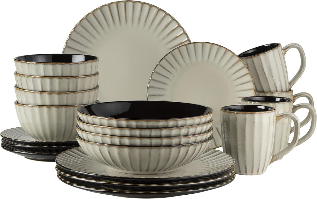 MÄSER 931963 Serie Confino Geschirr Set Für 4 Personen Im Modernen Vintage Look, 20-Teiliges Kombiservice Aus Keramik in Beige Mit Schwarzen Akzenten, Steinzeug Naty Shop Beige