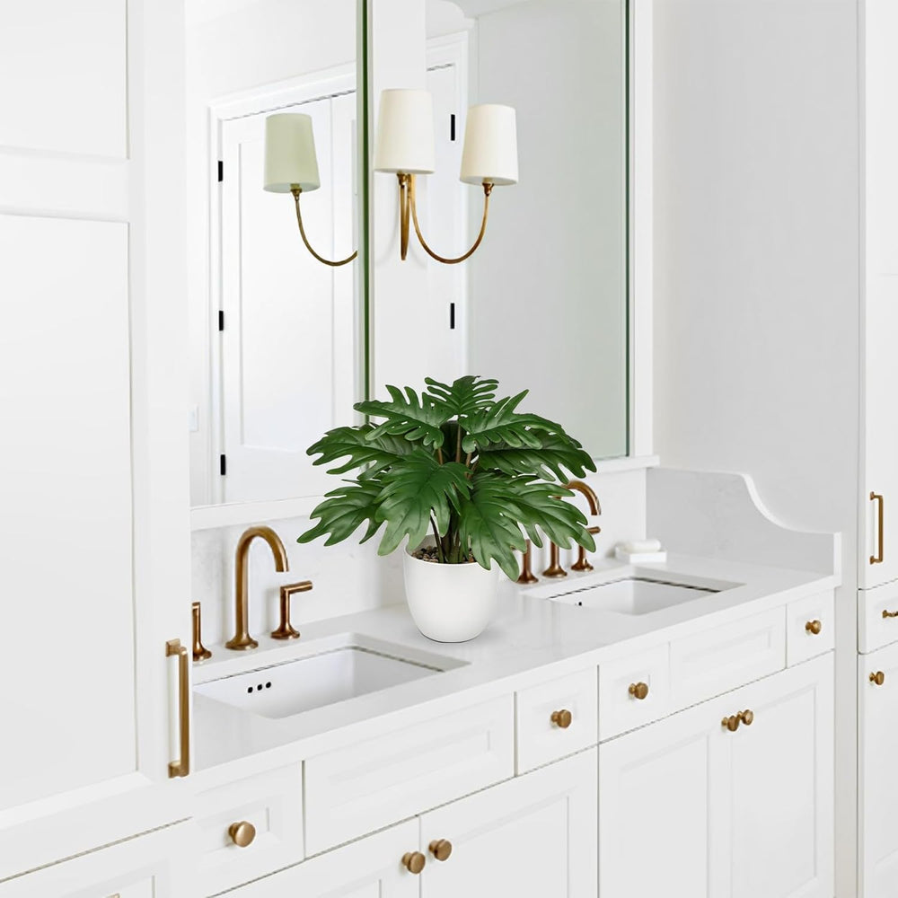 Hollyone Kunstpflanze Klein, 28 Cm Philodendron Pflanze Künstlich Mit Topf, Kunstpflanzen Wie Echt, Gefälschte Pflanze Für Badezimmer Deko Wohnzimmer Schlafzimmer Tischdeko