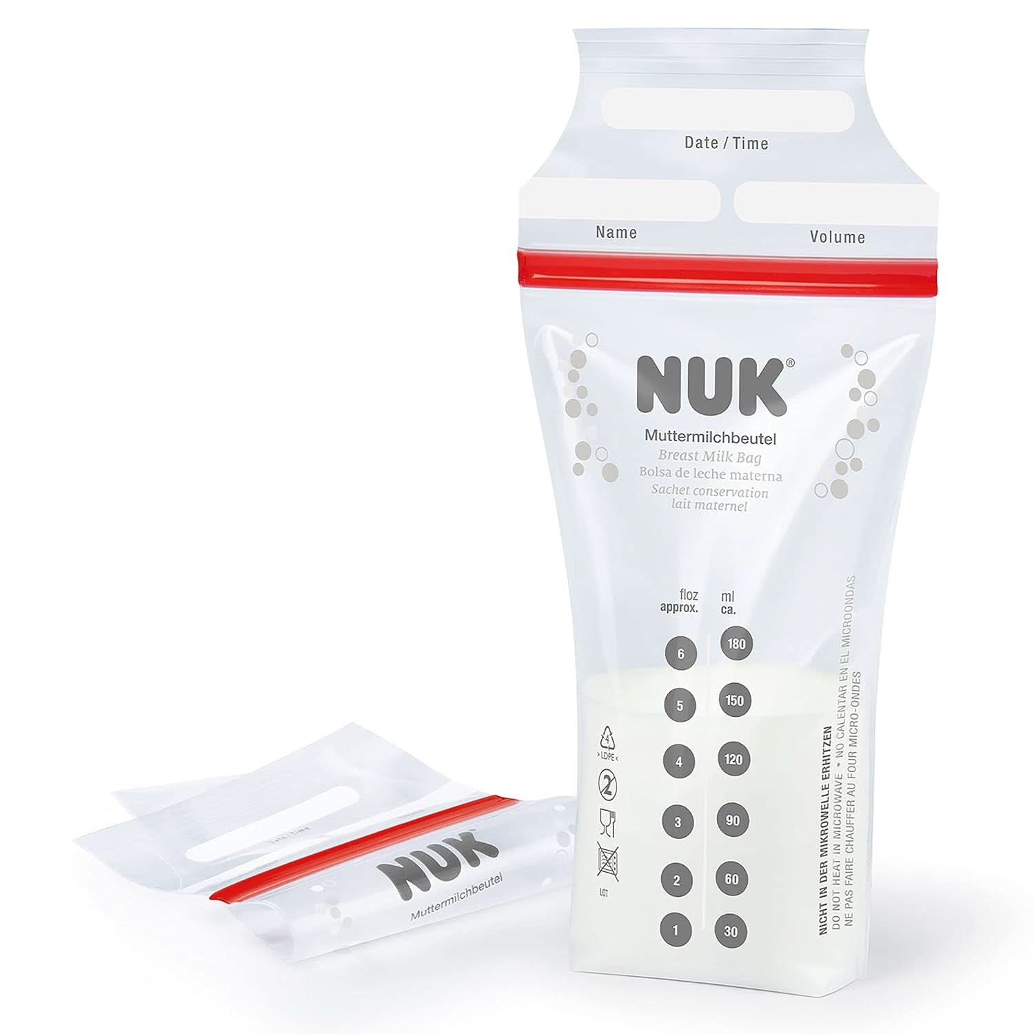 NUK breast milk bags, which save space and can be used immediately, 180 ml, 25 pcs, transparent Accessories Food and Breastfeeding Bebe Naty Shop