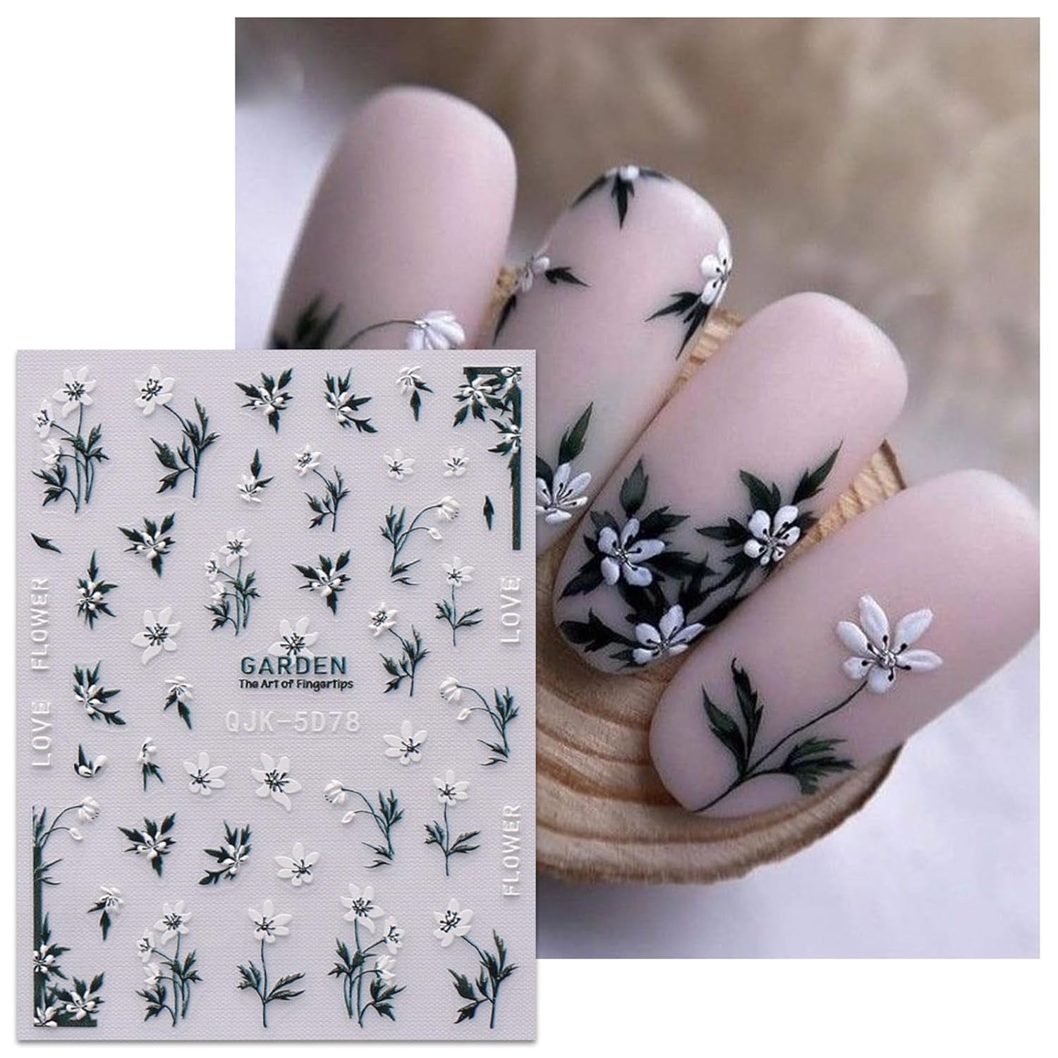 JMEOWIO 6 Blatt 3D Nagelsticker Frühlings Blume Nail Art Sticker Selbstklebend Nagelaufkleber 5D Stereoskopisch Bunte Sommer Blumen Dekoration Nageldesign Zubehör