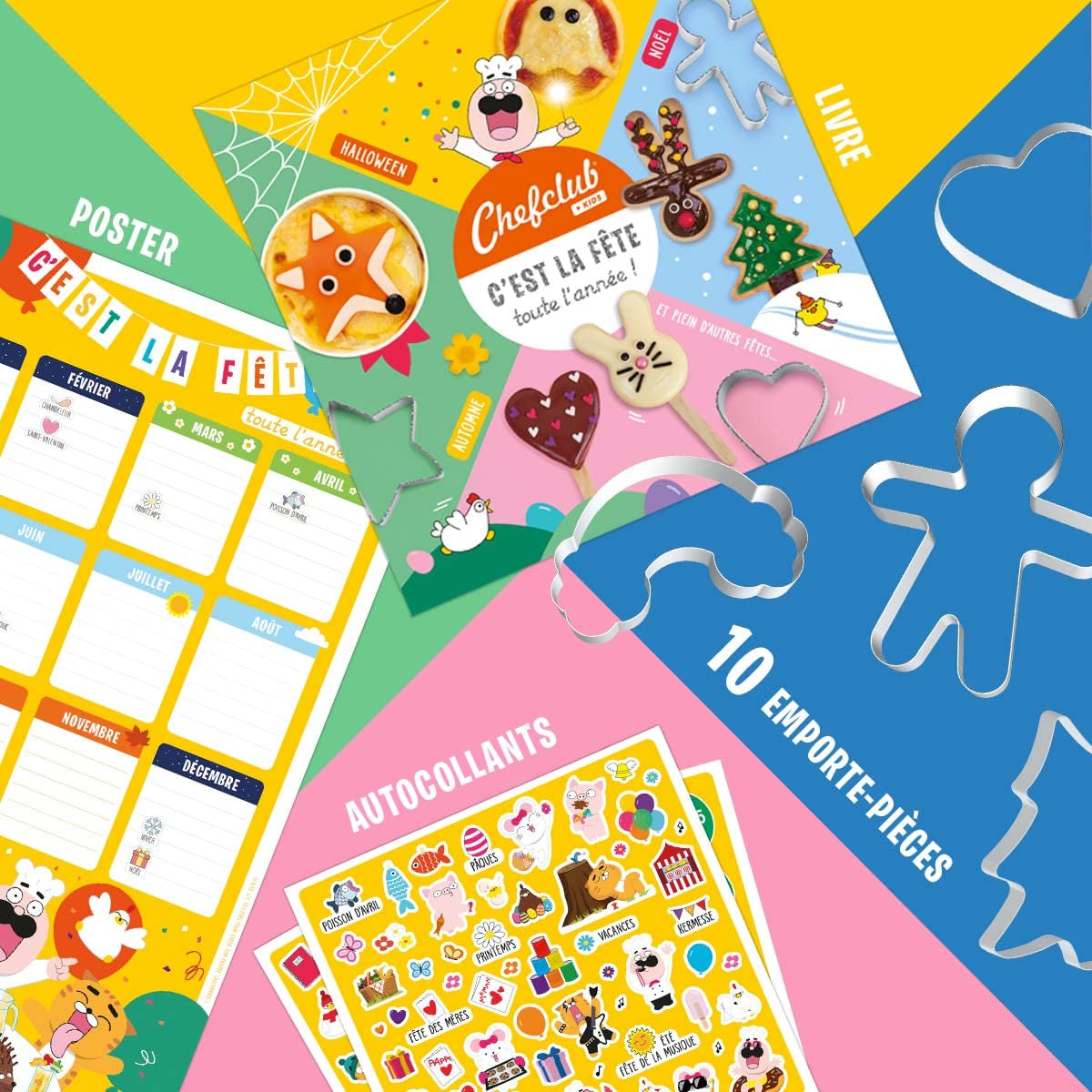 Chefclub Kids – Set de gătit pentru copii cu 10 forme de biscuiți și carte de rețete – Teme: Sărbători și ocazii speciale – Activitate jucăușă și creativă pentru familie – Vârste 4 ani și peste