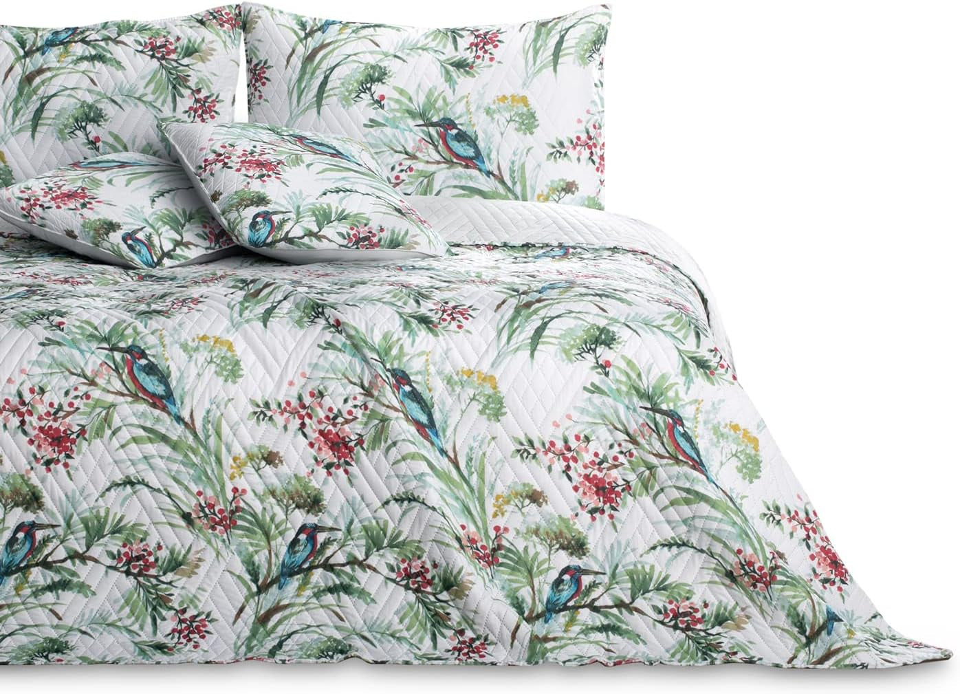 Ameliahome Bedspread Bedspread 260X280 Cm Two sides Easy Care Quilting Plant pattern Bird pattern Multicolor Kingfisher Beds and Blankets Besuche den AmeliaHome-Store Kingfisher 260 X 280