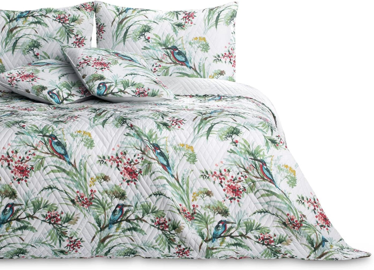 Ameliahome Bedspread Bedspread 260X280 Cm Two sides Easy Care Quilting Plant pattern Bird pattern Multicolor Kingfisher Beds and Blankets Besuche den AmeliaHome-Store Kingfisher 260 X 280