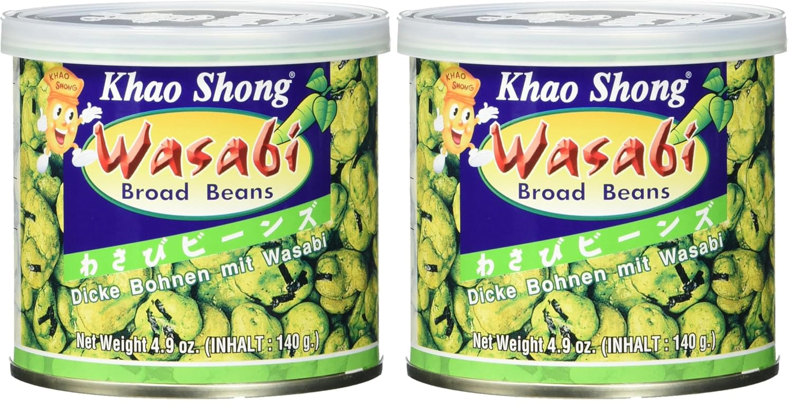 Khao Shong Fried Green Peas with Wasabi, Crispy Peas in a Spicy Batter, A Low-Fat Alternative to Nuts, Medium Spicy, 1 140g Can | 140 g (1 pack)