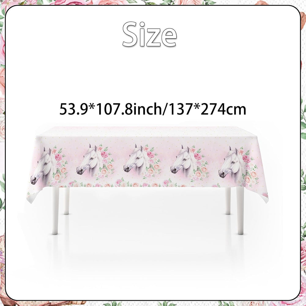 Set de petrecere cu 51 de piese, farfurii de hârtie cu cai roz, pahare, șervețele, pentru copii, fete, băieți, decorațiune de masă cu cai pentru ziua de naștere