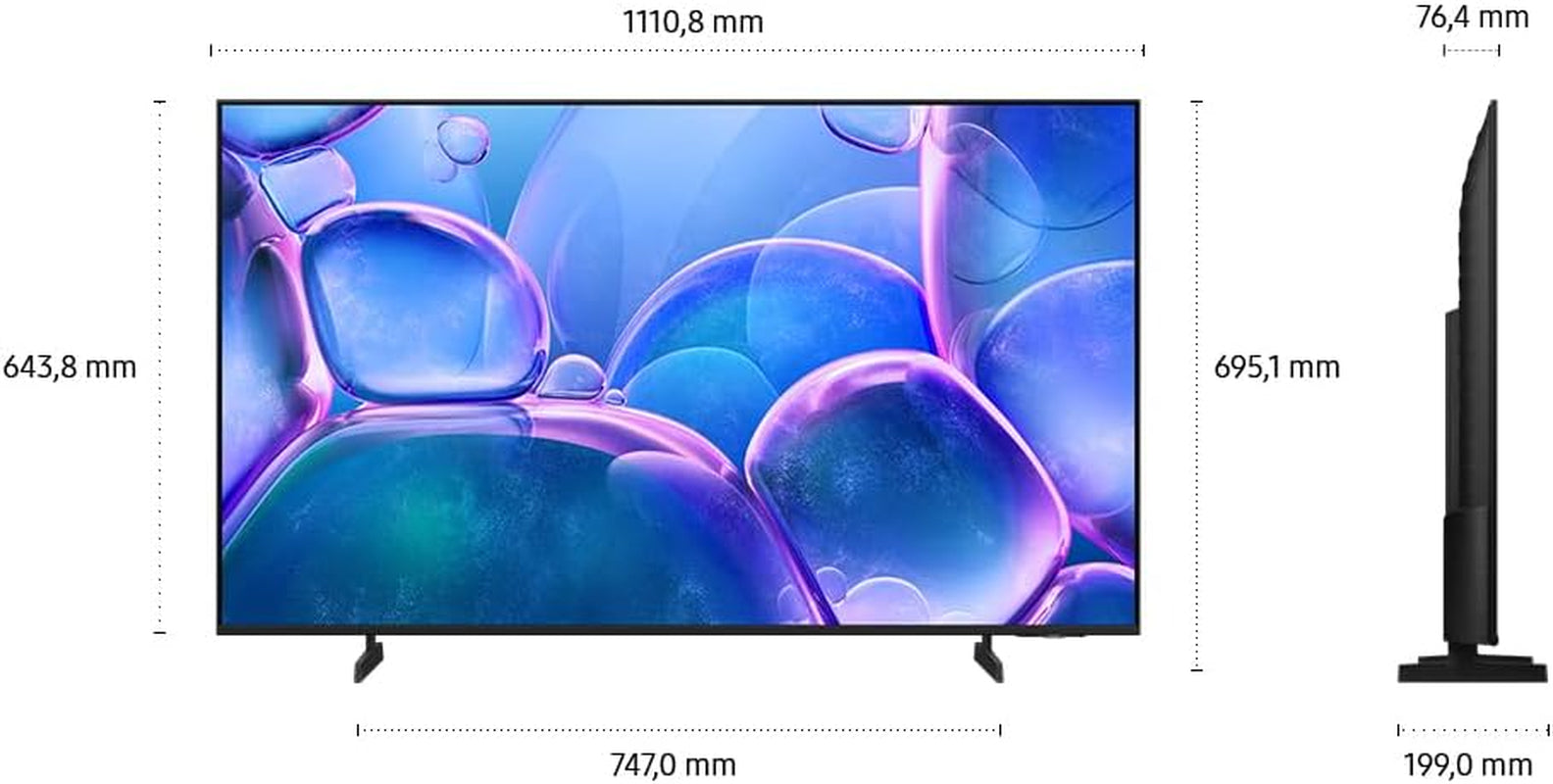 Televizor LED Samsung Crystal UHD 4K U7099F de 50 de inci (125 cm), procesor Crystal 4K, design MetalStream, SmartThings, securitate Knox, hub de jocuri, upscaling AI, conținut gratuit, televizor inteligent AI