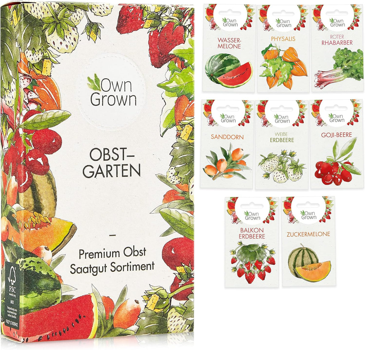Fruit Seed Set: Premium Garden Seeds with 8 Varieties of Fruit Plants for Garden and Balcony - Watermelon Seeds, Strawberry Seeds, Gooseberries, Rhubarb and More - Fruit Seed Gift Set from OwnGrown