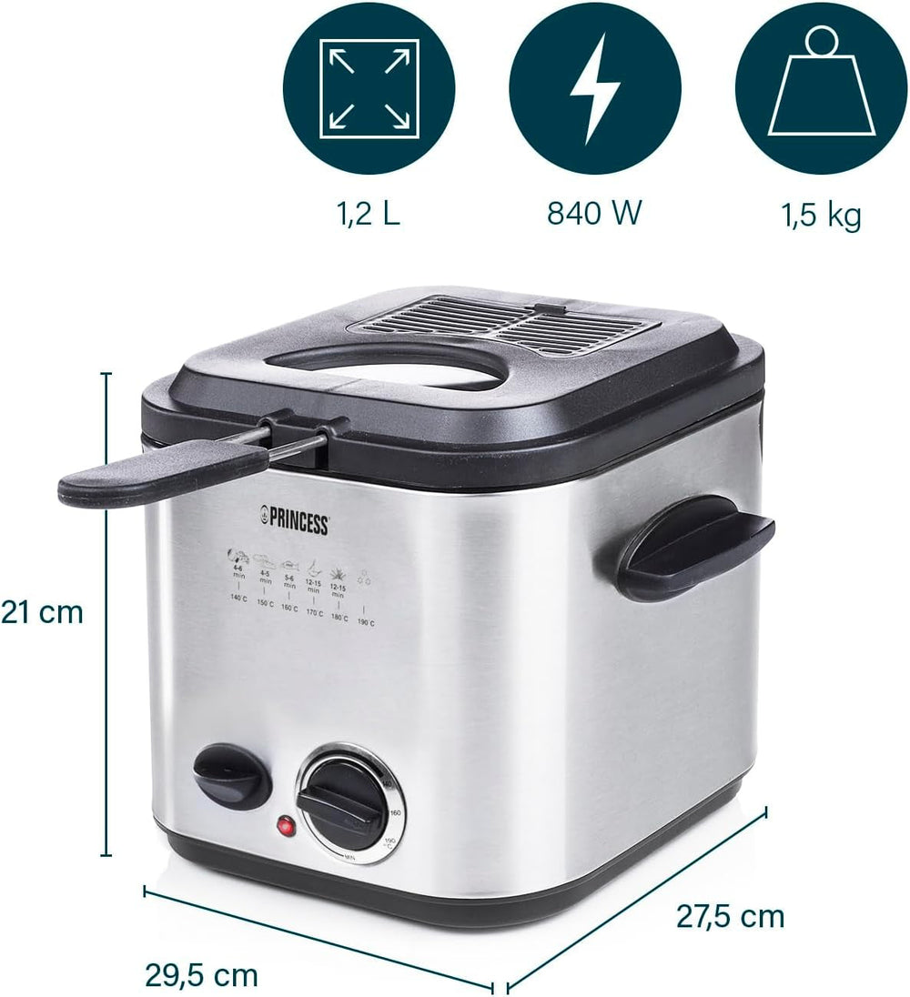 Princess 182611 Mini Fondue Fryer - Fast Heating - Odor Filter - 1.2 Liter Capacity, Silver Home Appliances Naty Shop