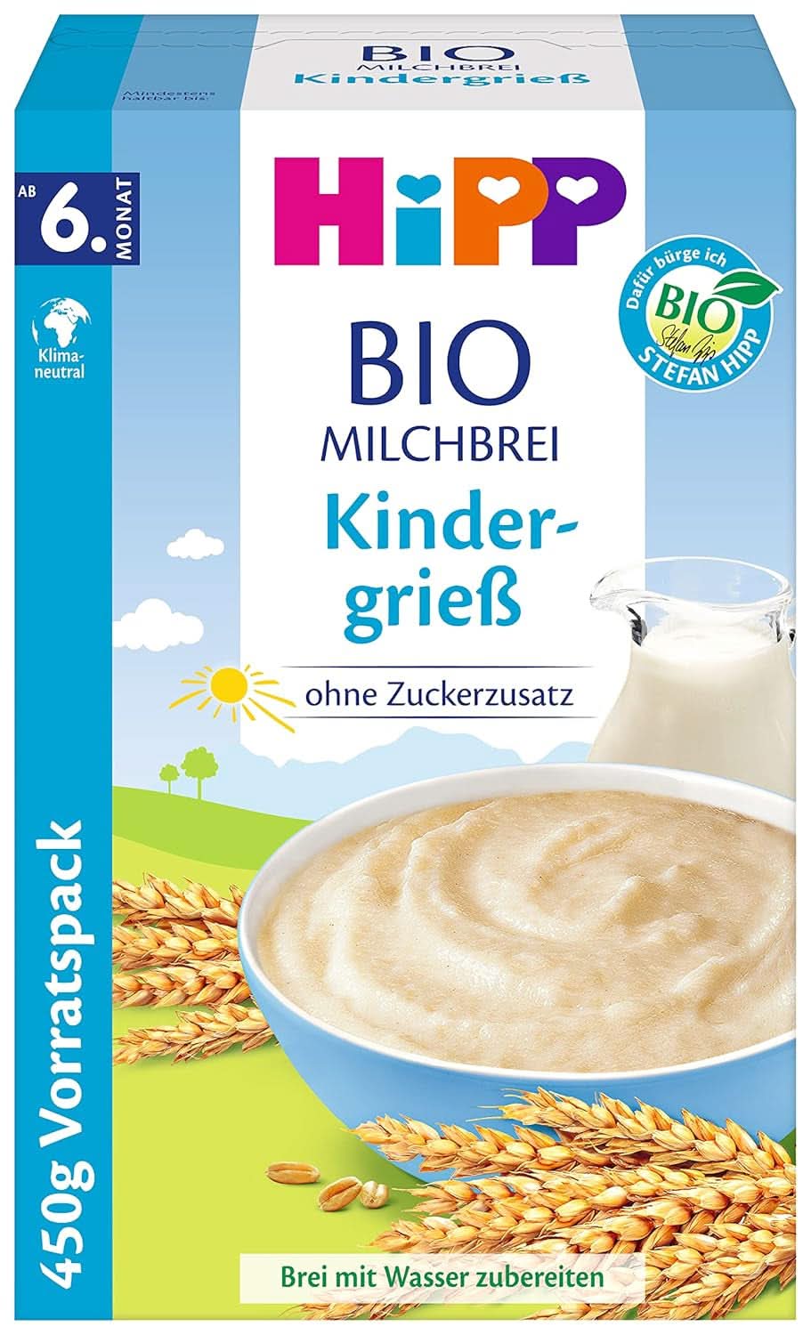 Hipp organic milk porridge without added sugar, semolina and banana, storage package (4X450 grams) Mother and Child Naty Shop 4 x 450 grams Gris for children