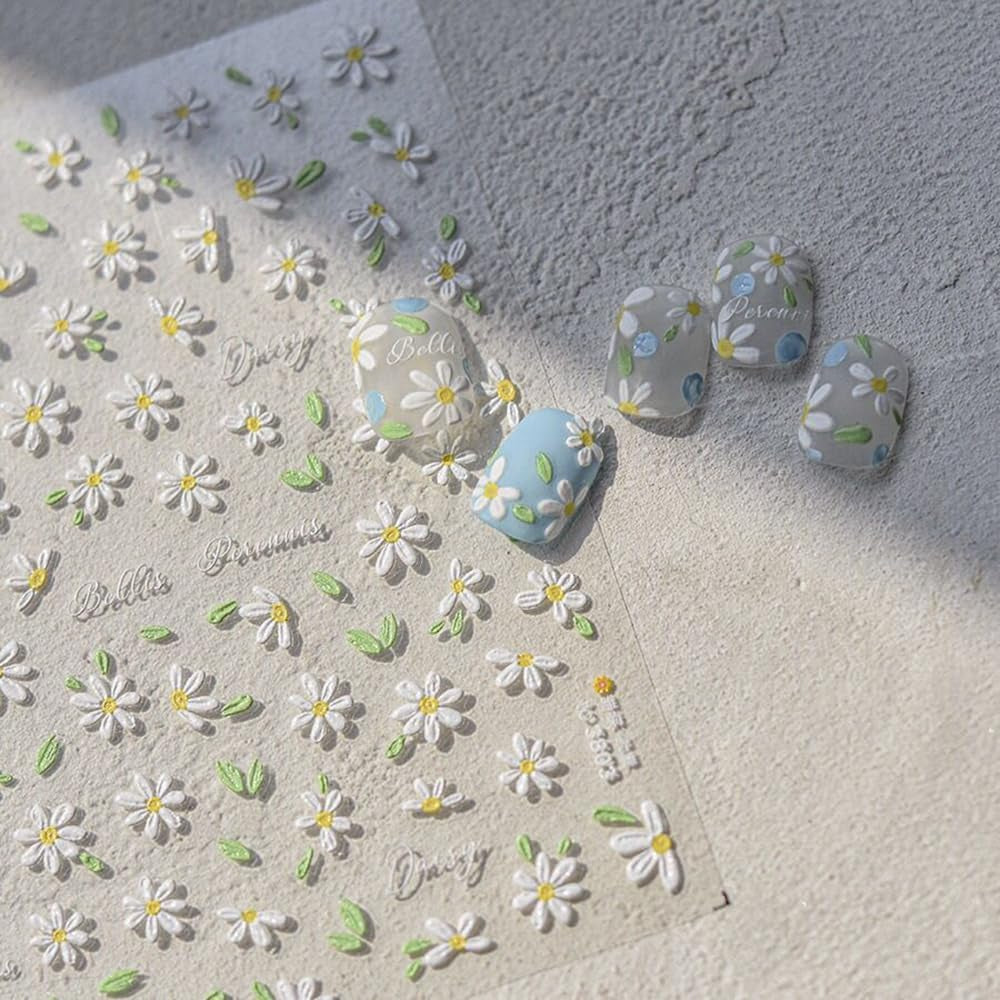 5D în relief alb margarete autocolante unghii flori autocolante unghii flori folie autoadezive autocolante unghii arta autocolante unghii margarete decorare unghii accesorii design flori autocolante unghii arta