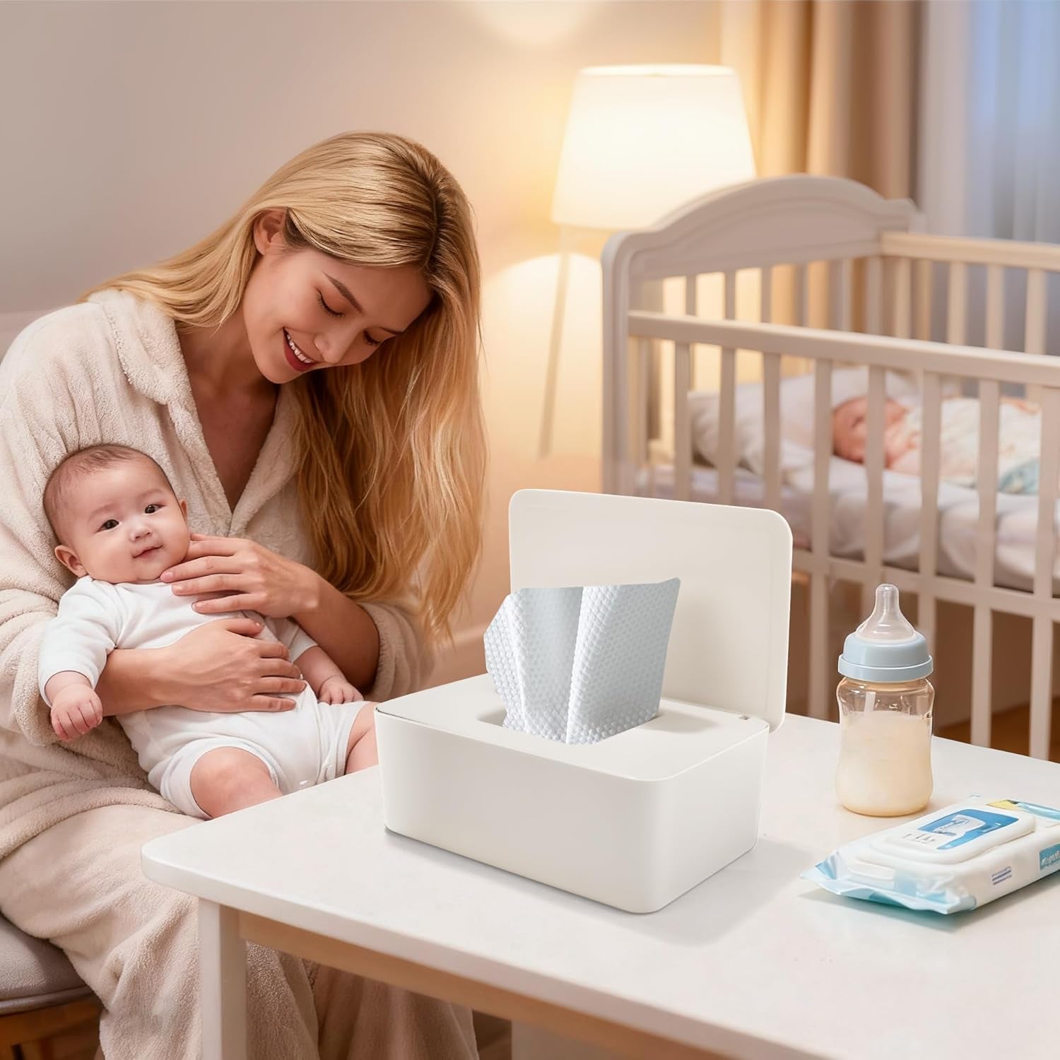 Wet Wipes Box with Lid, Wet Wipes Box, Baby Wet Wipes Dispenser, Waterproof and Sealed Storage Box, Wet Wipes Dispenser for Bathroom, Kitchen, White