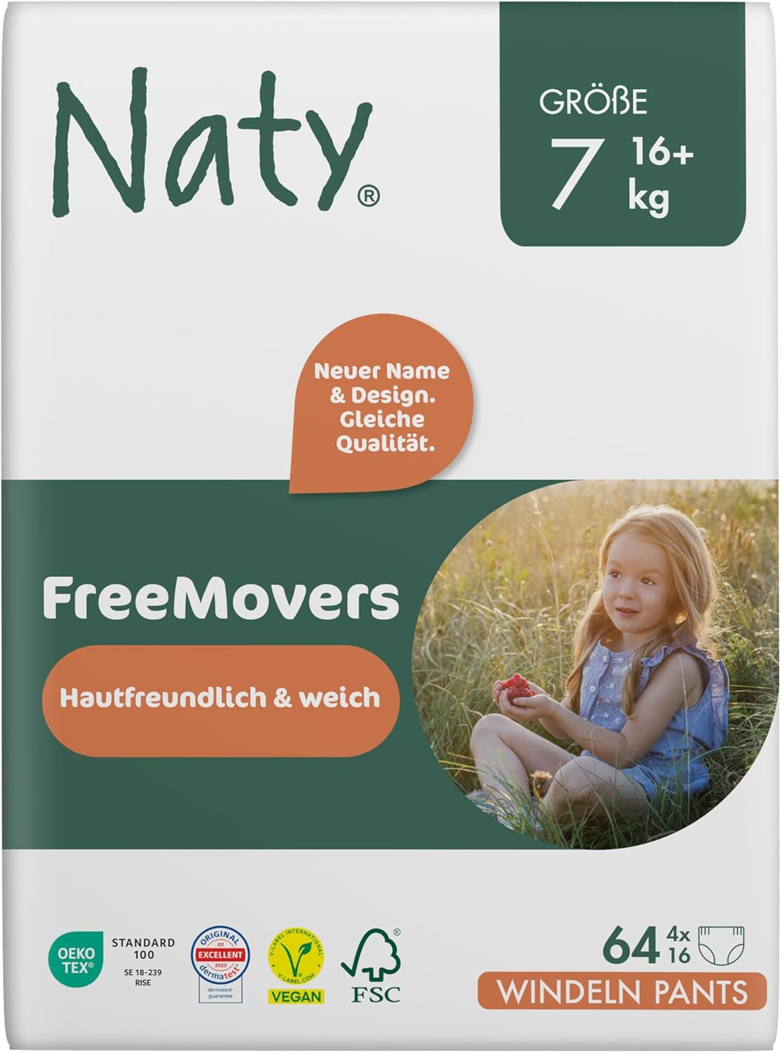 Naty FreeMovers Baby Diapers | Certified Skin Friendly Diaper Covers | Soft and fragrance free | Absorbent and leak-proof | Dermatologically tested Size 5 (12–18 kg) | 80 pieces