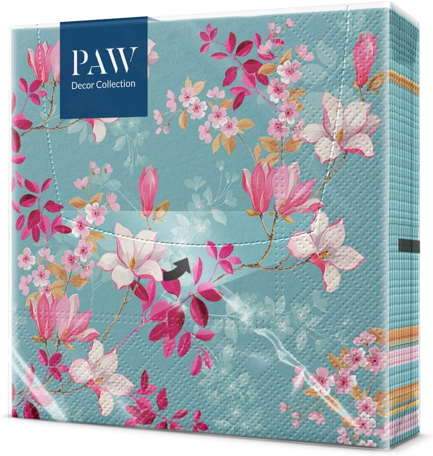 PAW - Șervețele 3 straturi (33 X 33 Cm) I 20 bucăți I Perfect pentru zile de naștere, petreceri, nunți, comuniuni și sărbători I Decor de masă Șervețele de hârtie elegante - Eucalipt auriu I Eucalipt auriu