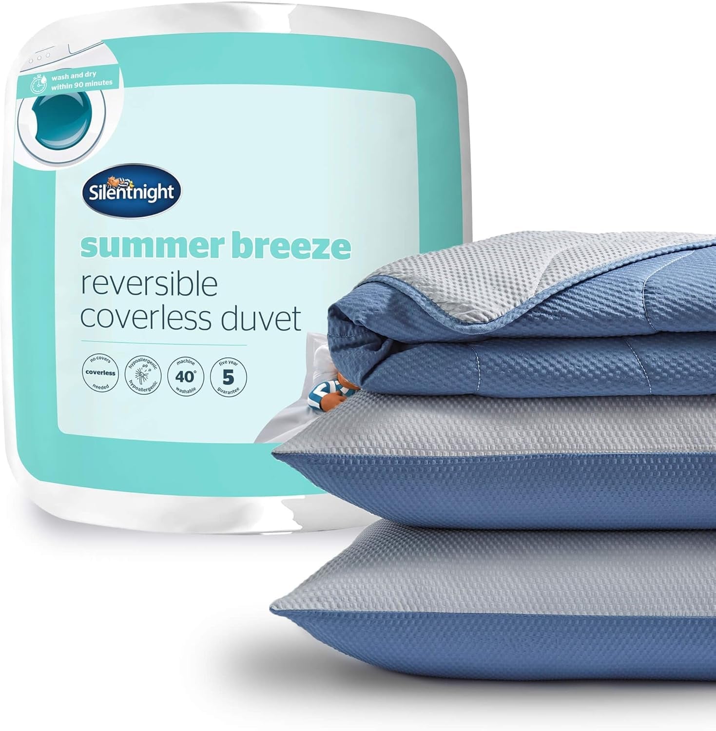 Silentnight Summer Breeze Comforter for Single Bed, 2.5 Tog, Lightweight Summer Comforter, Ideal for Warm Nights and Hot Bedrooms, Hypoallergenic and Machine Washable, Single Bed, 200 X 135 Cm Quilts and Quilts Naty Shop No Cover Grey/Blue Double Bed
