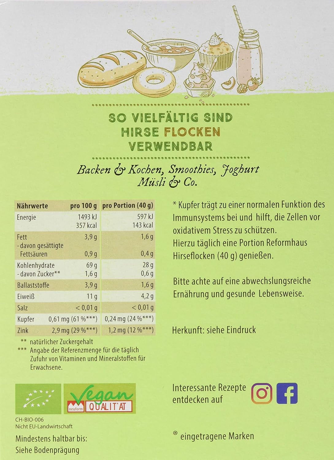 Hirse-Flocken Bio, 6Er Pack (6 X 400 G) Cereals Naty Shop
