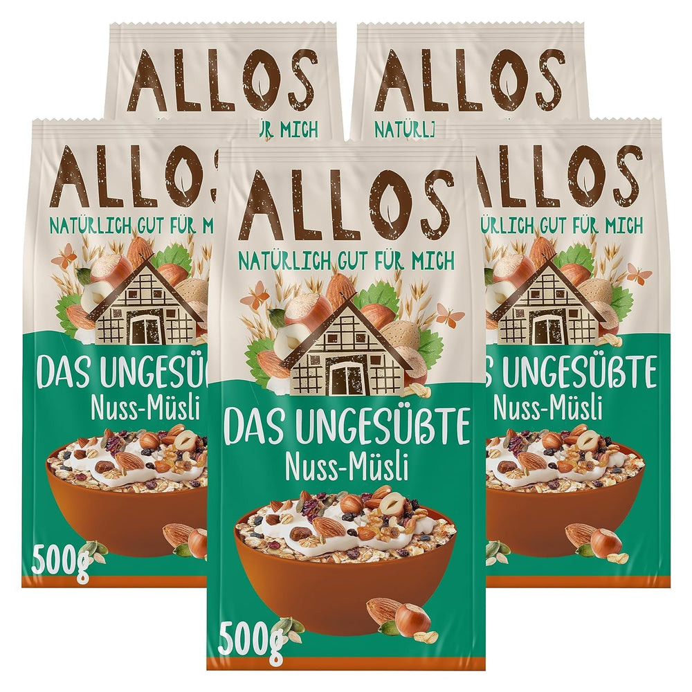Allos unsweetened protein muesli | Organic Muesli | Oatmeal | Cereals for breakfast | Vegan (5 x 450g), 1 piece (pack of 5)