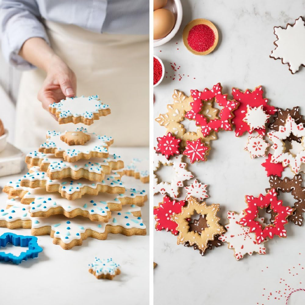 0255250 Set de 8 forme de biscuiți Ice Star Tree, din plastic, setul ideal pentru decorațiuni din pastă de zahăr sau pastă de gumă, fabricate în Italia, design original. Pachet de 8 bucăți.