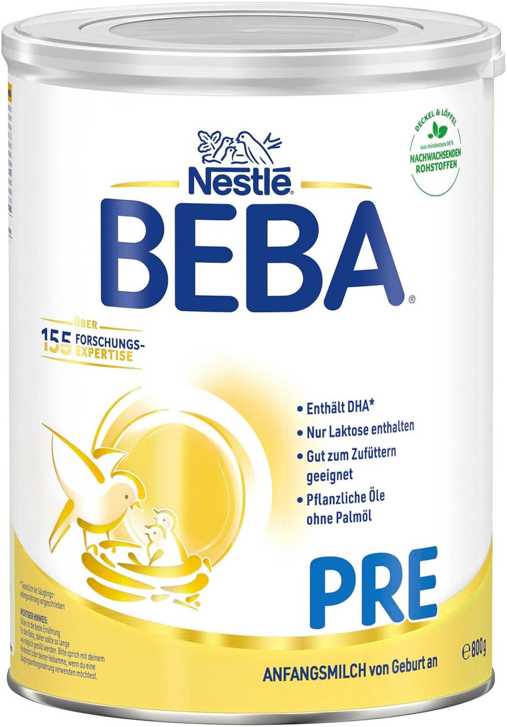 BEBA PRE Initial Milk from Birth, Baby Food with DHA, Lactose Only, No Palm Oil, Pack 3 (3 x 800g) Naty Shop