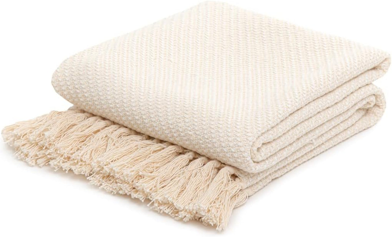 HOMLA Morris Plaid Blanket with cotton fringes - Soft and comfortable blanket Cotton blanket - fine fabric 130 X 170 Cm Ecru Beds and Blankets Besuche den HOMLA-Store Ecru