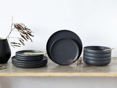 Creatable, 22979, Serie Uno BLACK, 12-Teiliges Geschirrset, Teller Set Aus Steinzeug, Spülmaschinen- Und Mikrowellengeeignet, Made in Portugal Tableware Sets Naty Shop
