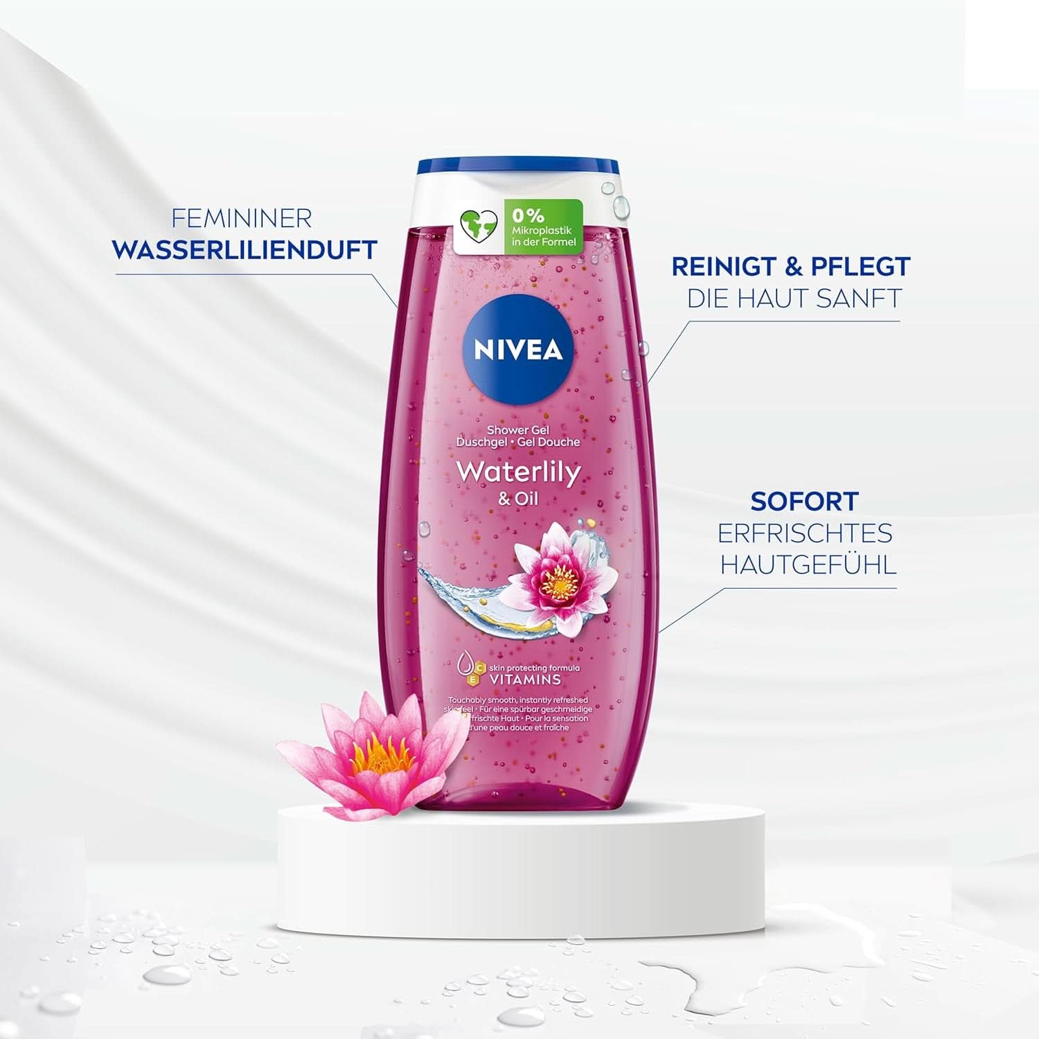 NIVEA Waterlily & Oil, Gel de duș cu parfum proaspăt de nufăr, pH neutru, 250 ml Duș și baie Naty Shop
