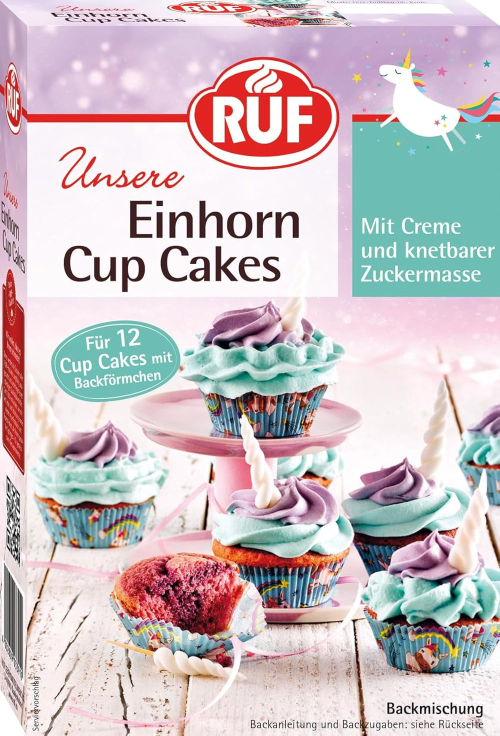 RUF Cupcakes Für Eis-Prinzessinen Und Prinzen, Mit Torten-Creme in Eisblau, Zucker-Eiskristallen Und Fondant Für Zuckerkronen, Inkl. 12 Backförmchen, 1 X 391G Glazuri si Decor Naty Shop 391 G Einhorn