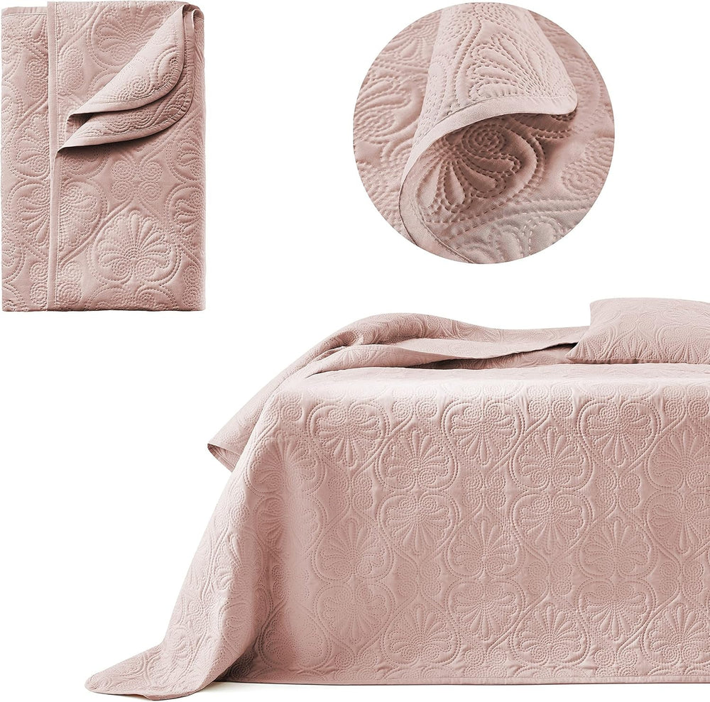 ROOM99 Leila Elegant Bedspread in Cream 240 X 260 Cm Versatile Bedspread as Bedspread or Sofa Throw Blanket for Bed and Sofa Blanket Style Ideal as Bedspread Beds and Blankets Beuche den ROOM99-Store Powder Pink 200X220