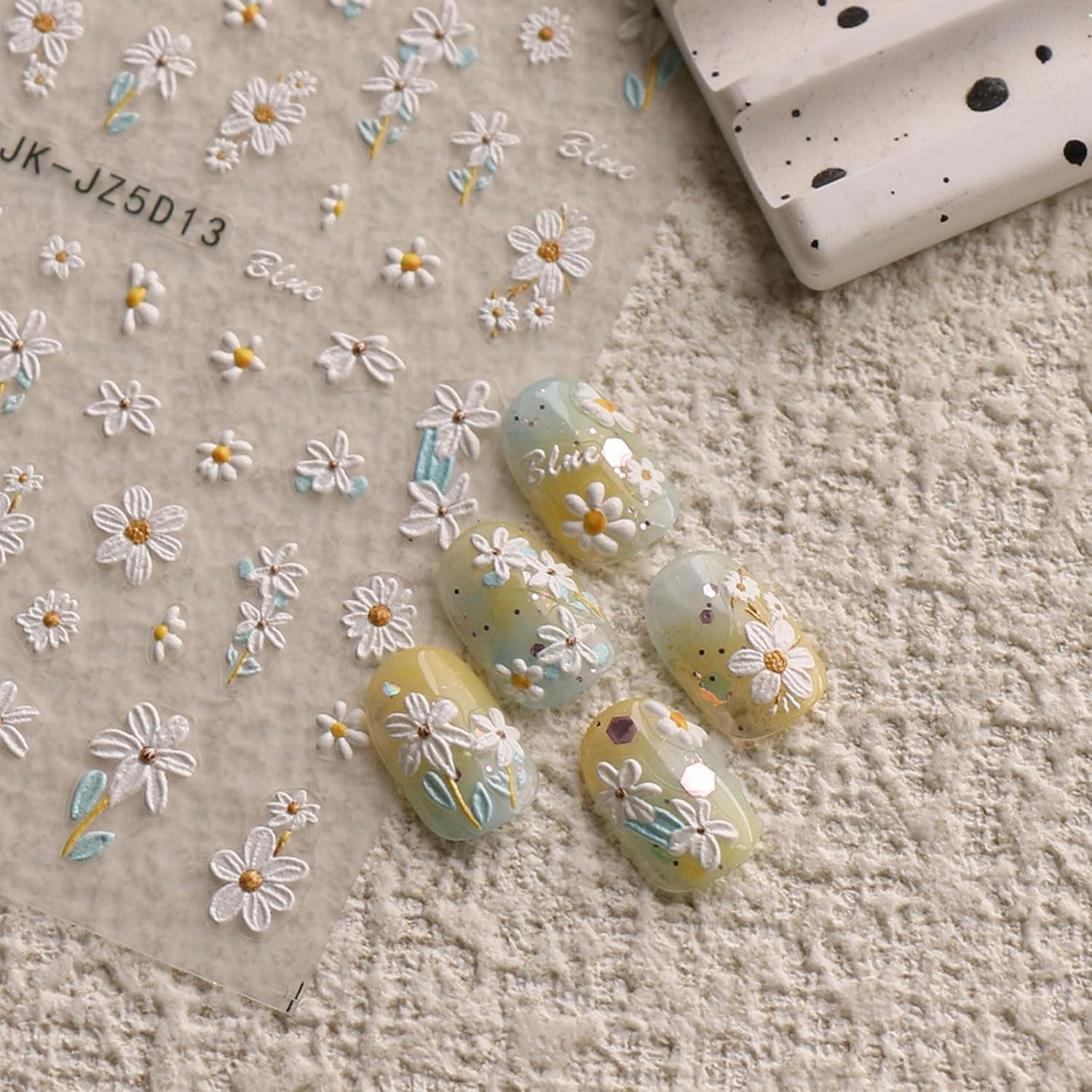 JMEOWIO 3D Nagelsticker Blumen Nail Art Sticker Selbstklebend Nagelaufkleber 5D Stereoskopisch Sommer Frühling Blumen Dekoration Nageldesign Zubehör 4 Blatt