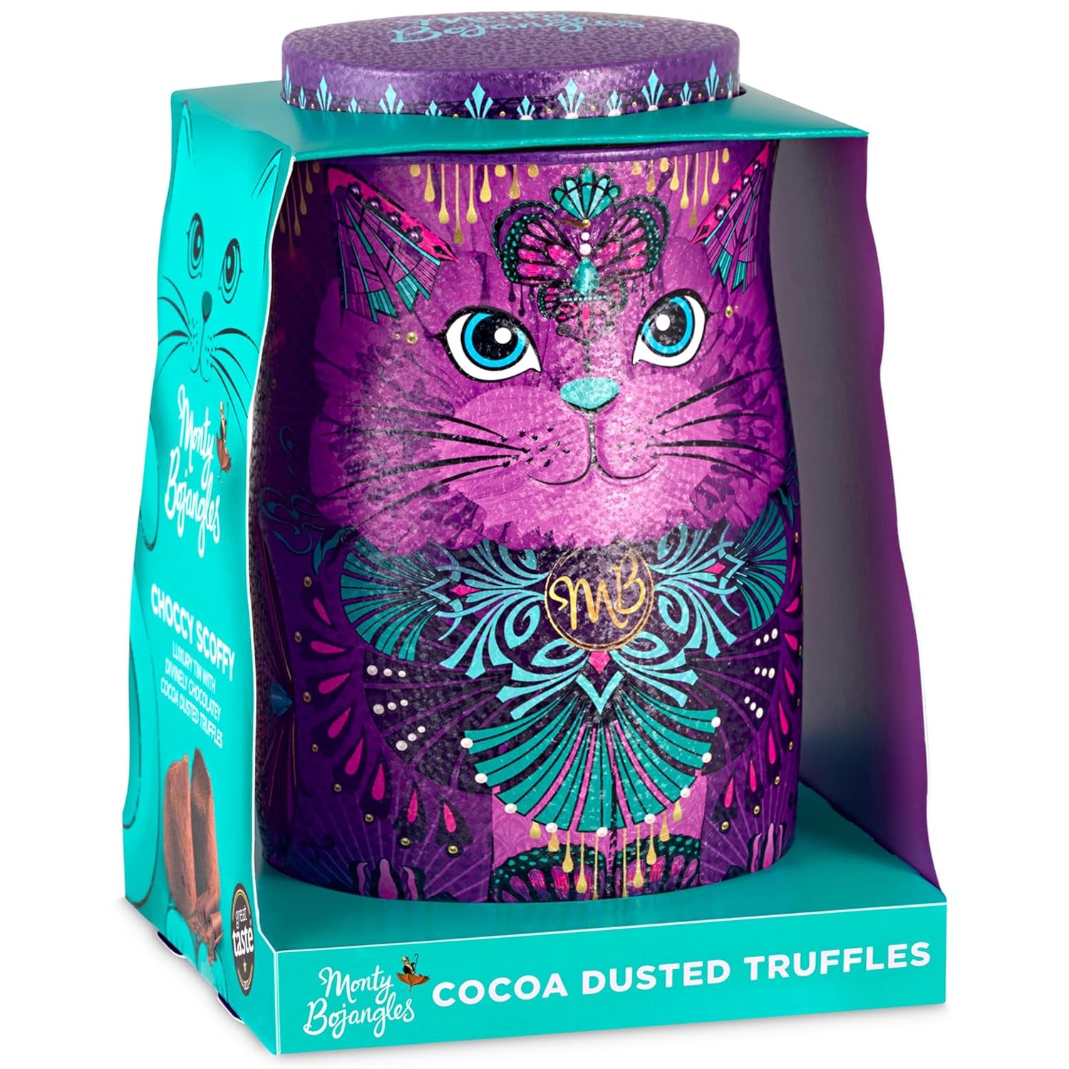 Monty Bojangles Savanna Gold Chocolate Truffles (135g) Cocoa Powder Praline Gift Set in an Individual Cat Design Collector's Box Flutter Scotch Flavor