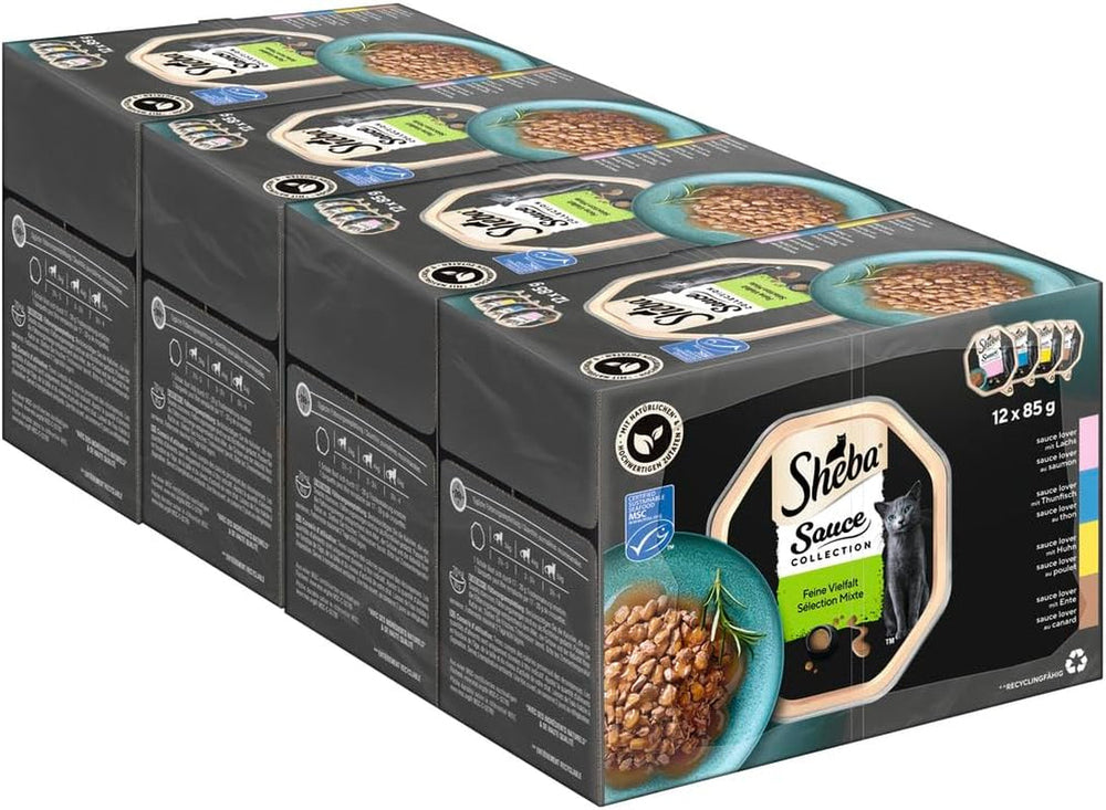 Colecție de sosuri Sheba Tray Multipack, varietate fină MSC, 4x12x85g