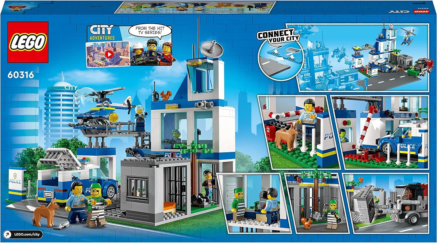 Stație de poliție LEGO 60316 City cu mașină de poliție, mașină Mill și elicopter, clădire construibilă cu 3 figuri, jucărie de poliție pentru băieți și fete de la 6 ani, cadou pentru copii Seturi de constructie Besuche den LEGO-Store