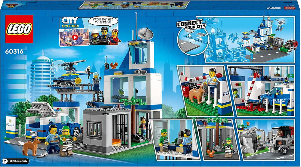 Stație de poliție LEGO 60316 City cu mașină de poliție, mașină Mill și elicopter, clădire construibilă cu 3 figuri, jucărie de poliție pentru băieți și fete de la 6 ani, cadou pentru copii Seturi de constructie Besuche den LEGO-Store