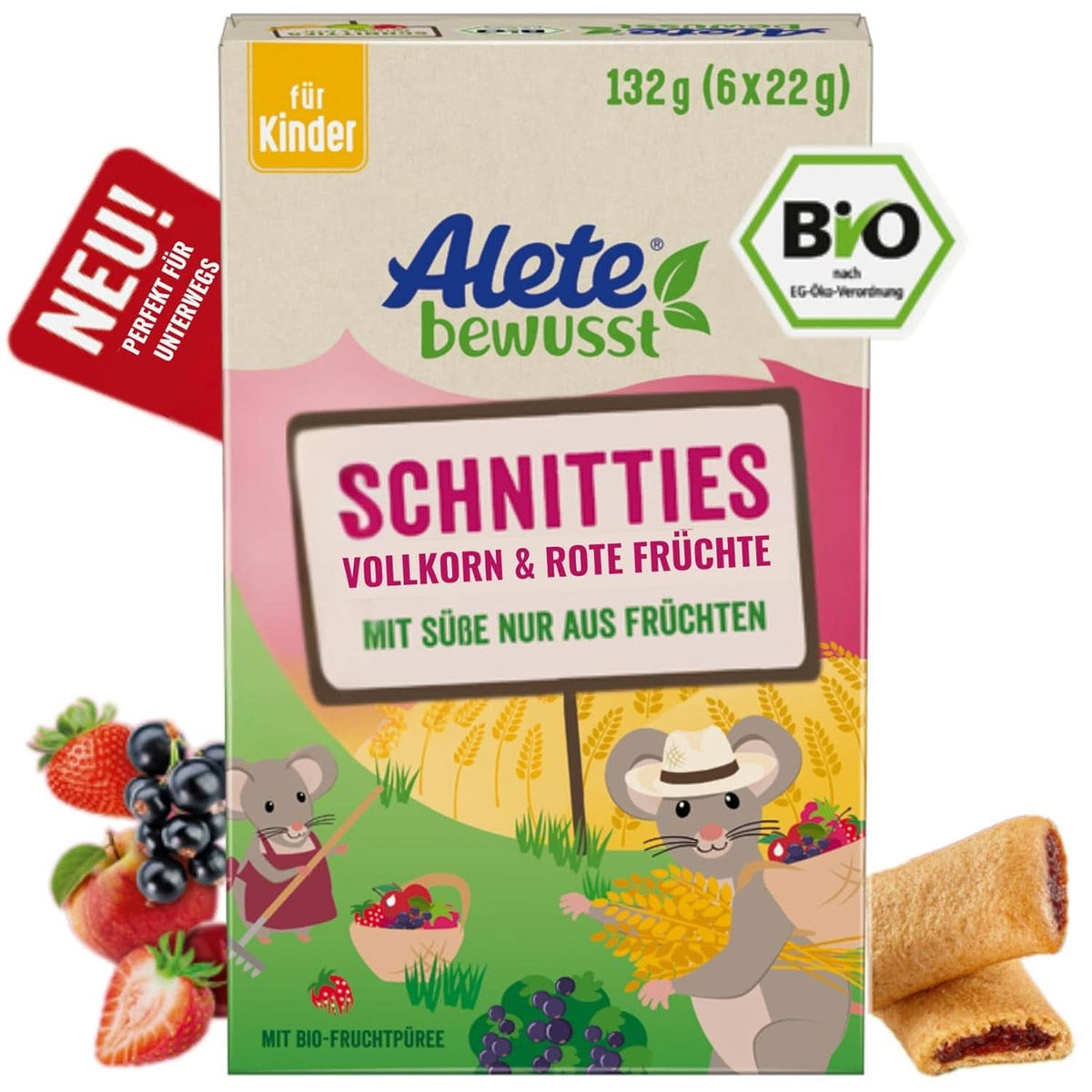 Alete Bio Schnitties, whole grains and red fruits 6 x 22 g Mother and Child Naty Shop