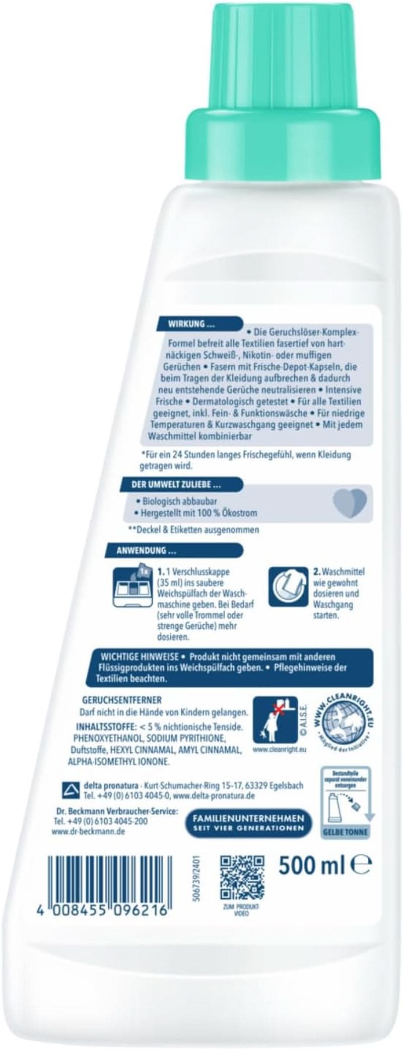 Dr Beckmann Odor Remover, Removes stubborn odors from deep pile carpets, 500ml Naty Shop