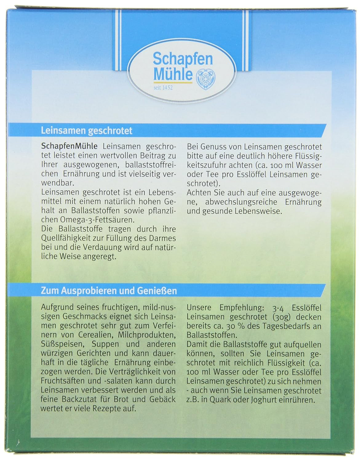 Schapfen Mill ground linseed, 200 g package