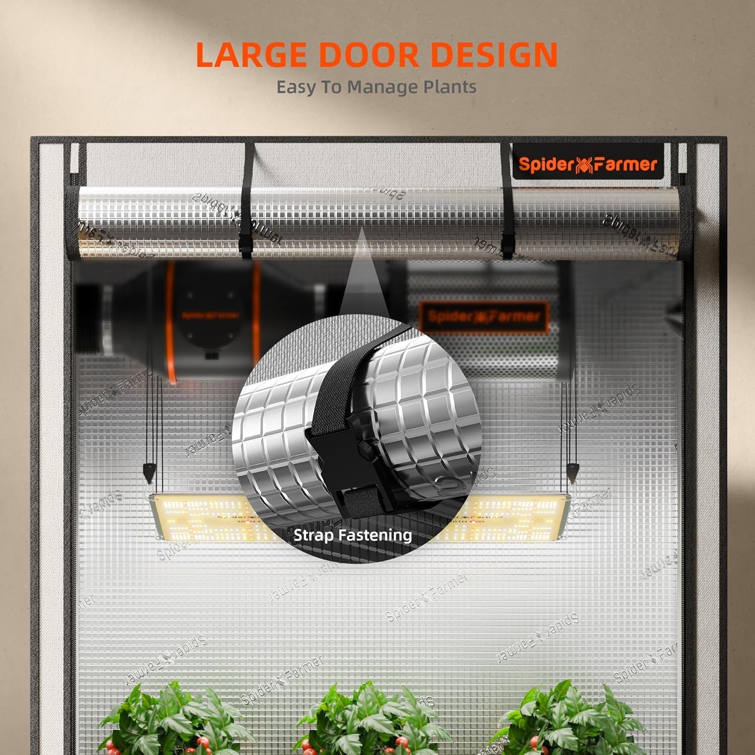Cort de creștere Spider Farmer Pro 70x140x200 cm, cu ușă rulantă, fereastră de observare, panou de podea detașabil, material textil Mylar 2000D, pentru cultivare hidroponică în interior cu SF4000, G4500, SE4500