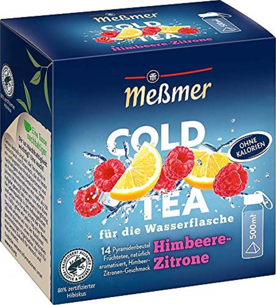 Meßmer Cold Tea Trinkpause Zmeură | Ceai de fructe, aromatizat natural, cu gust de zmeură | Ediție limitată | Pentru infuzie rece | 14 pliculețe piramidale