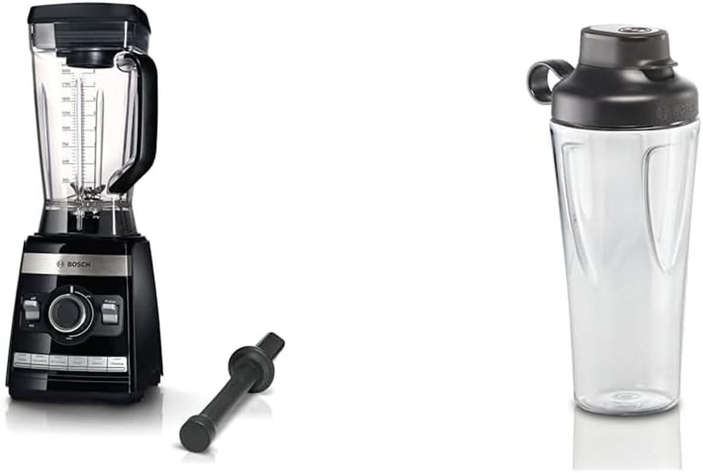 Bosch Standmixer Vitaboost MMBH6P6BDE, 6-Klingen-Edelstahlmesser, 2.5L Tritan-Mixbehälter, Stopfer, 6 Automatikprogramme, Rezeptbuch, Bpa-Frei, Einfache Reinigung, 45,000 U/Min, 1600 W, Schwarz Kucatarie Naty Shop Bundle Mit Flasche 6 Automatikprogramme Deutsches Rezeptbuch