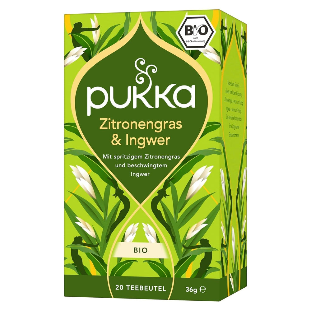 Pukka | Ceai din plante bio „Lemongrass &amp; Ginger” | Lemongrass, ghimbir și lemn dulce | 4 x 20 pliculețe de ceai