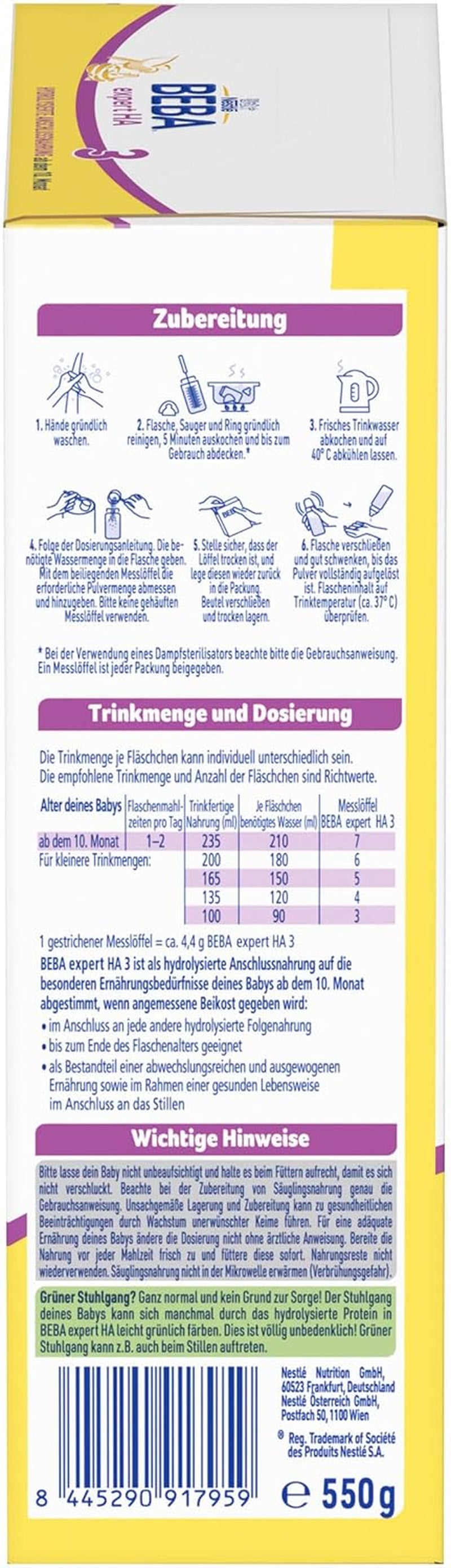 BEBA expert HA 3 Hydrolyzed continuation formula, from 10 months, 1 pack (1 x 550 g)