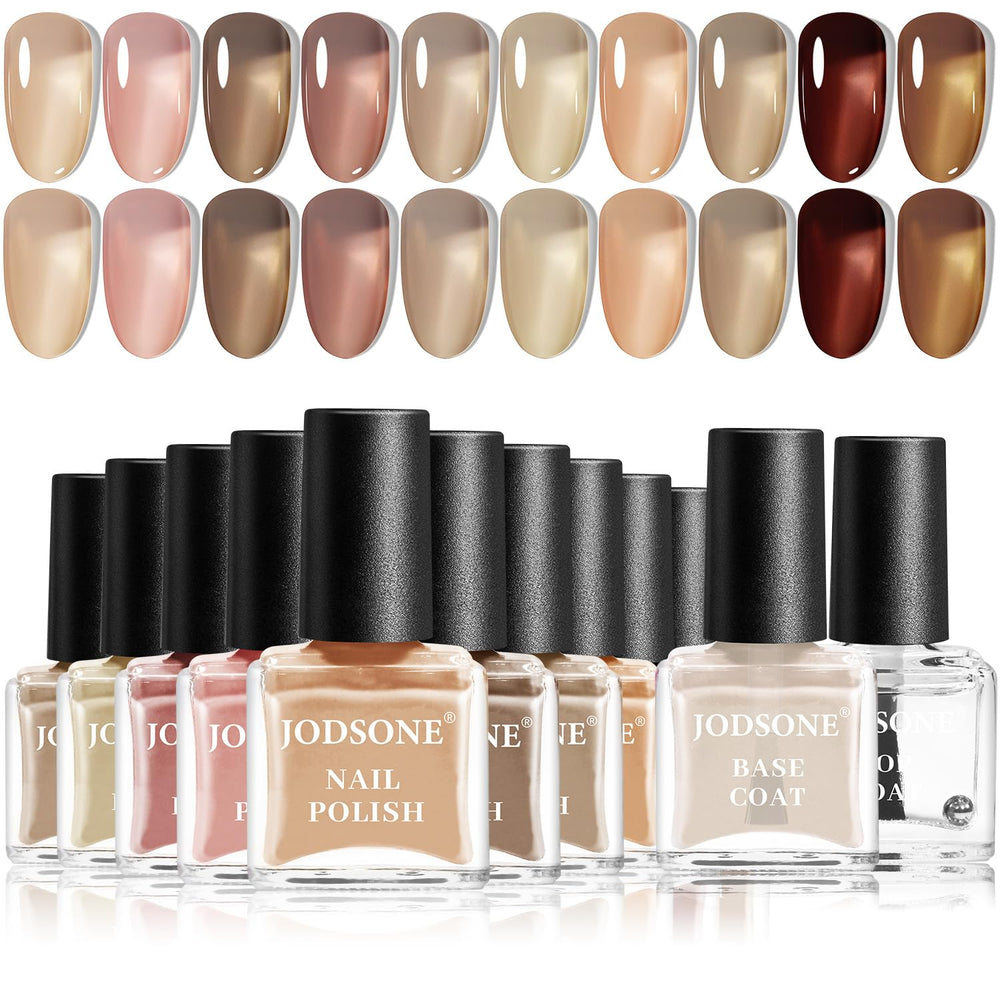 JODSONE 12 Piece Nail Polish Set 10 Colors Combination 2 Base Coats and Top Coat Quick Dry Nail Polish for Amateurs and Beginners
