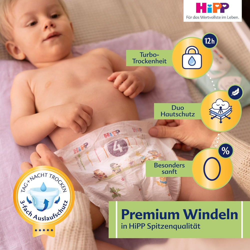 Diaper HiPP Extra Soft Premium Size 1 Newborn 2-5 kg, 72 pieces (3 packs of 24), with 3-way leak protection and double skin protection